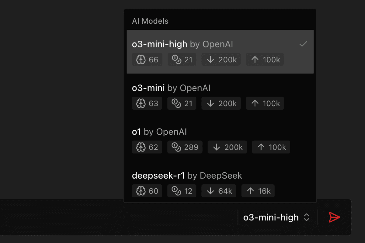 Captain interface showing AI model selection menu
